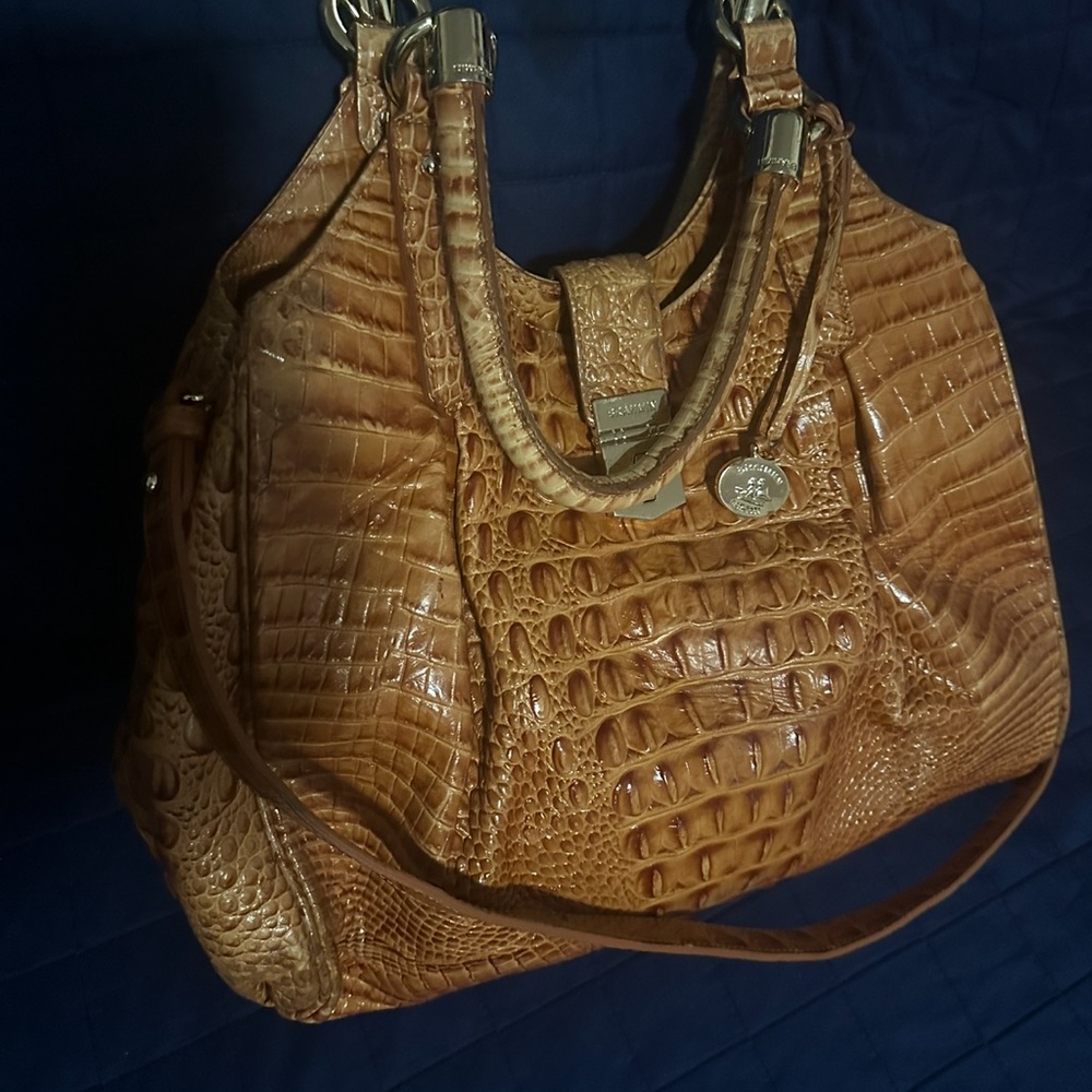 Vintage Brahmin bag NO STRAP Crocodile Embossed Tan Leather Bag